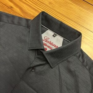 Luchiano Visconti Black Shirt Mens Medium Button Up Long Sleeve Contrast Cuffs